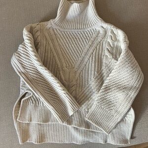 Cream Cable Knit Turtleneck Sweater - Women